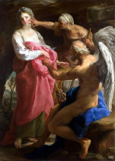 Pompeo Batoni Time orders Old Age to destroy Beauty. oil painting image